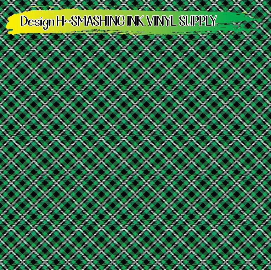 Green Black White Plaid ★ Printed Vinyl Sheets | Faux Leather | Laser Safe