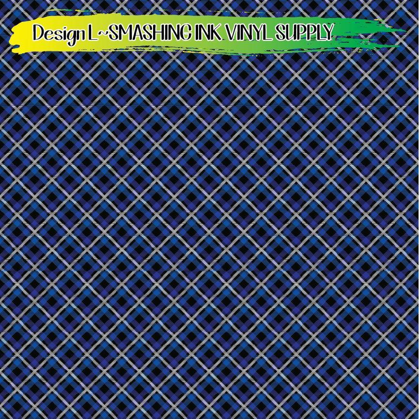 Blue Black White Plaid ★ Printed Vinyl Sheets | Faux Leather | Laser Safe