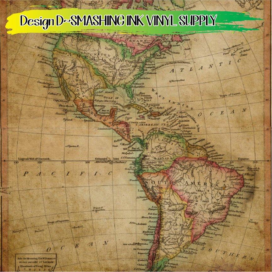 Vintage Map Pattern ★ Printed Vinyl Sheets | Faux Leather | Laser Safe