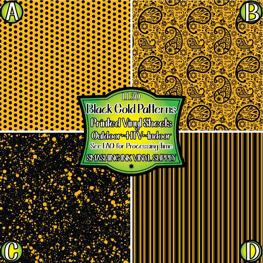 Black Gold Patterns ★ Printed Vinyl Sheets | Faux Leather | Laser Safe