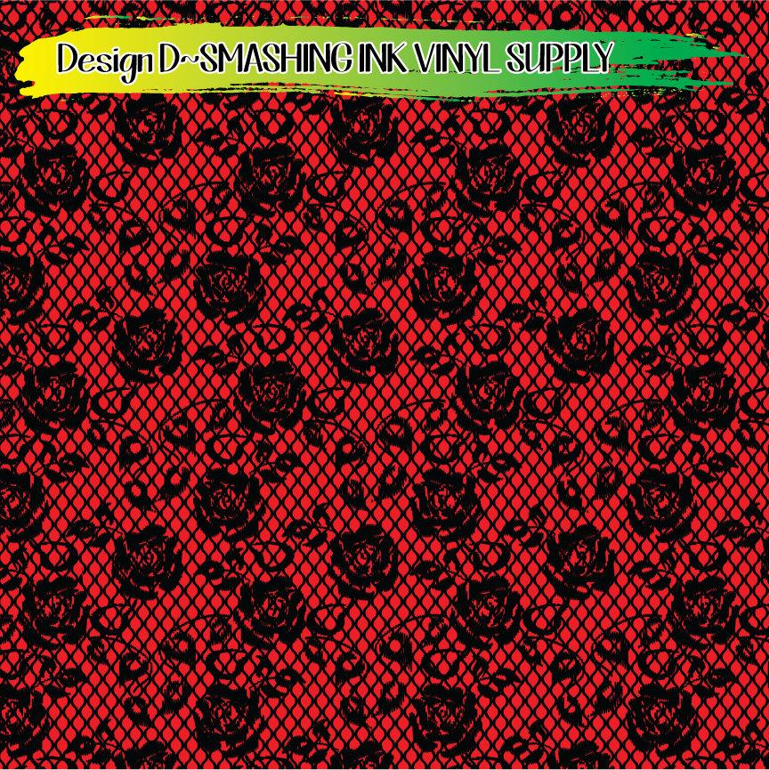 Red Black Lace ★ Printed Vinyl Sheets | Faux Leather | Laser Safe