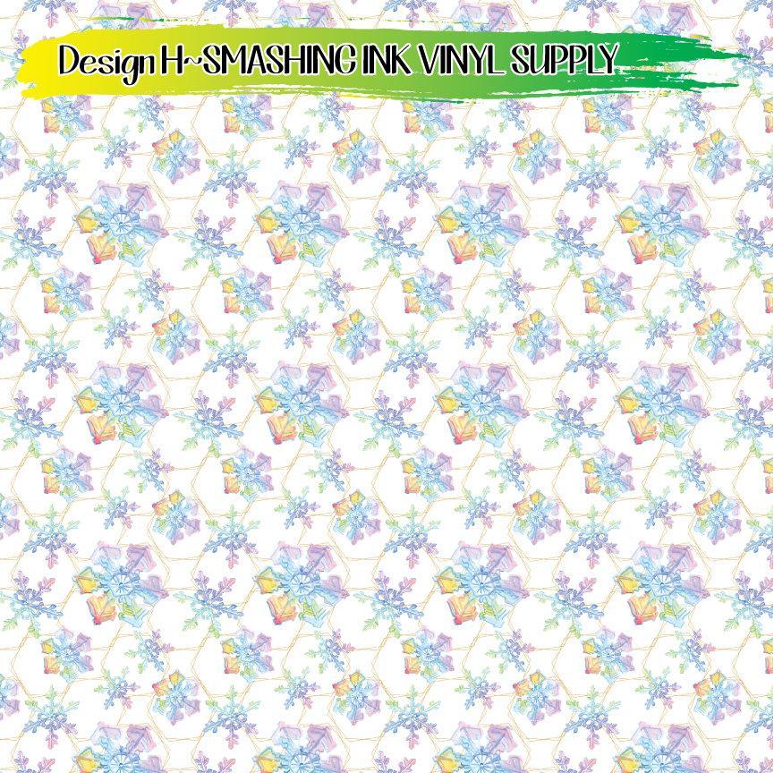 Rainbow Watercolor Snowflakes ★ Printed Vinyl Sheets | Faux Leather | Laser Safe