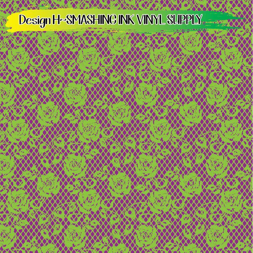 Green Purple Lace ★ Printed Vinyl Sheets | Faux Leather | Laser Safe