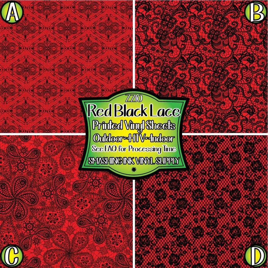 Red Black Lace ★ Printed Vinyl Sheets | Faux Leather | Laser Safe