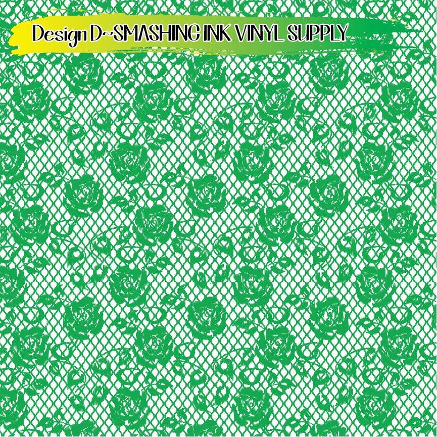 Green White Lace ★ Printed Vinyl Sheets | Faux Leather | Laser Safe