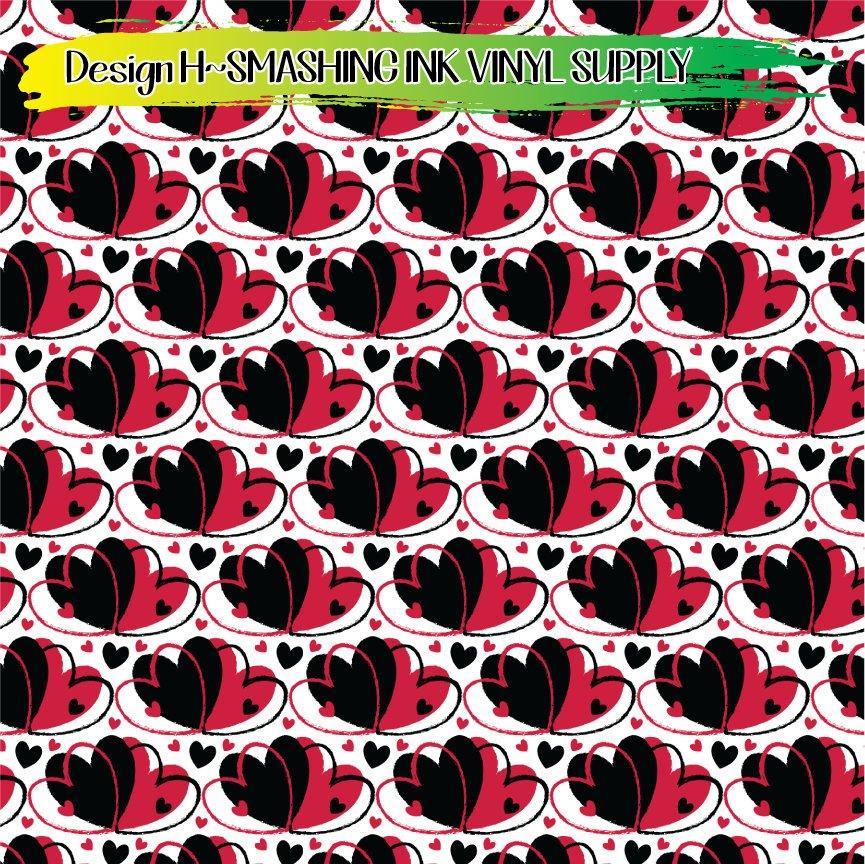 Red Black White Hearts ★ Printed Vinyl Sheets | Faux Leather | Laser Safe