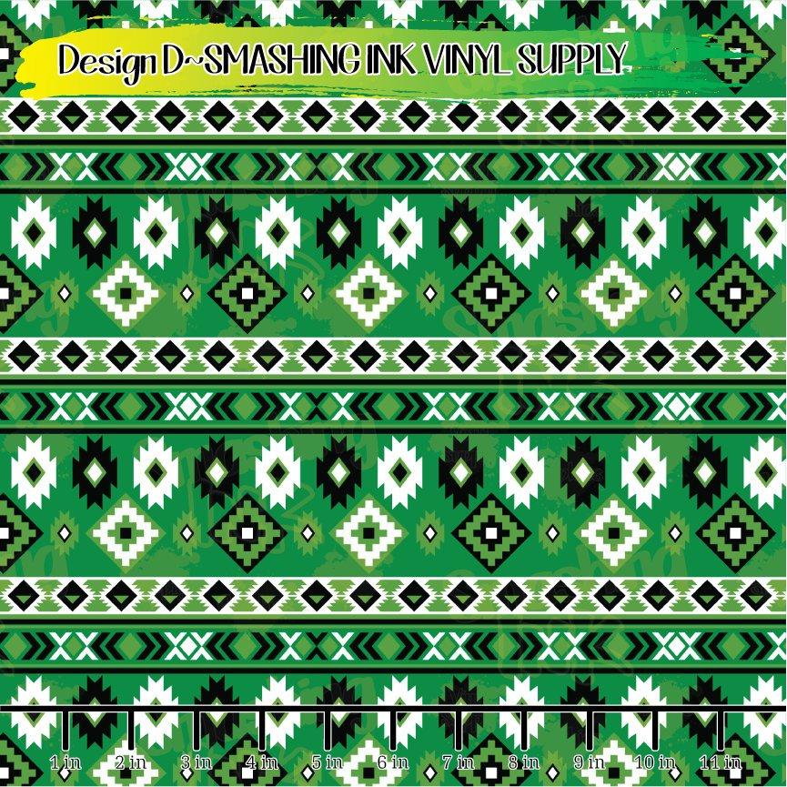 Green Aztec ★ Printed Vinyl Sheets | Faux Leather | Laser Safe