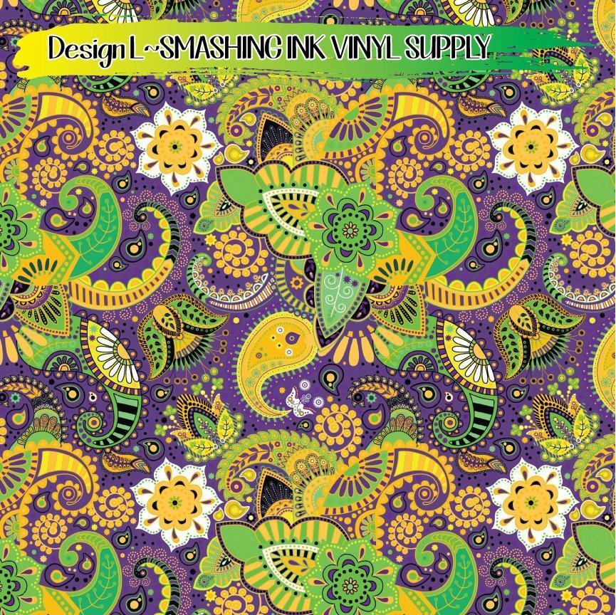 Mardi Gras Paisley ★ Printed Vinyl Sheets | Faux Leather | Laser Safe