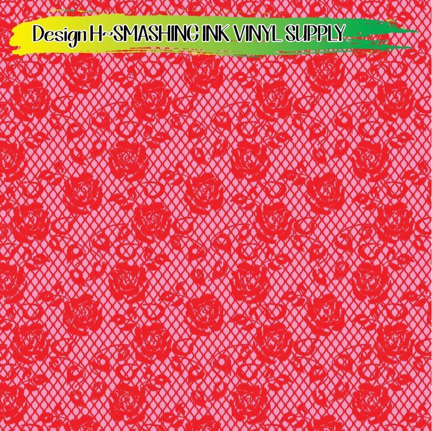 Red Pink Lace ★ Printed Vinyl Sheets | Faux Leather | Laser Safe
