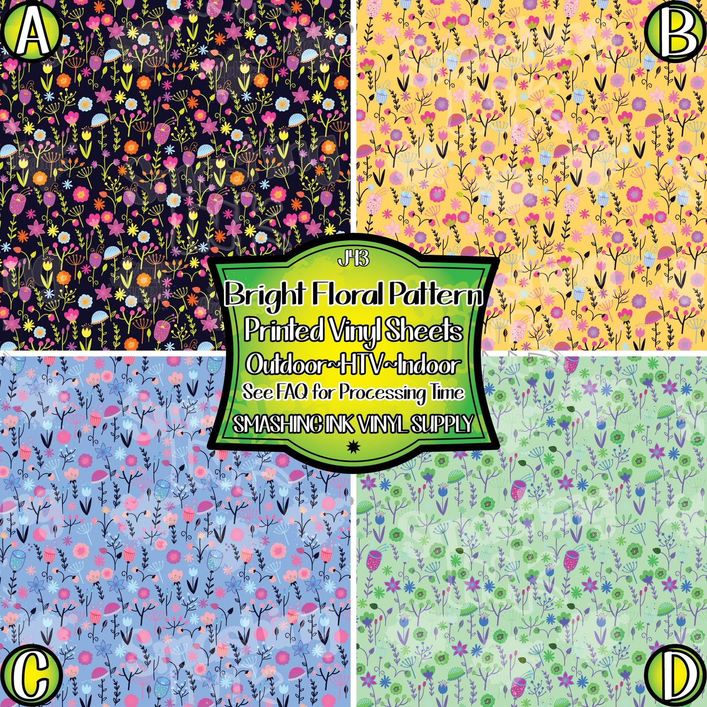 Bright Floral Printed ★ Printed Vinyl Sheets | Faux Leather | Laser Safe