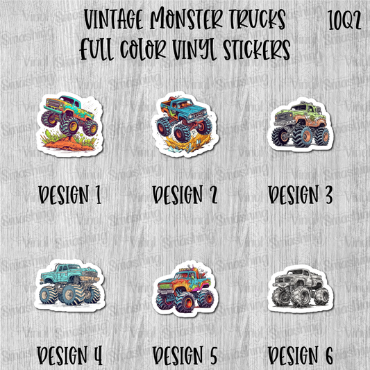 Vintage Monster Trucks - Full Color Vinyl Stickers (SHIPS IN 3-7 BUS DAYS)