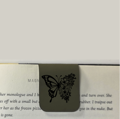 Butterfly Flowers - Bookmark | Magnetic | Engraved Leatherette