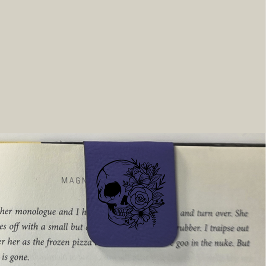 Floral Skull - Bookmark | Magnetic | Engraved Leatherette