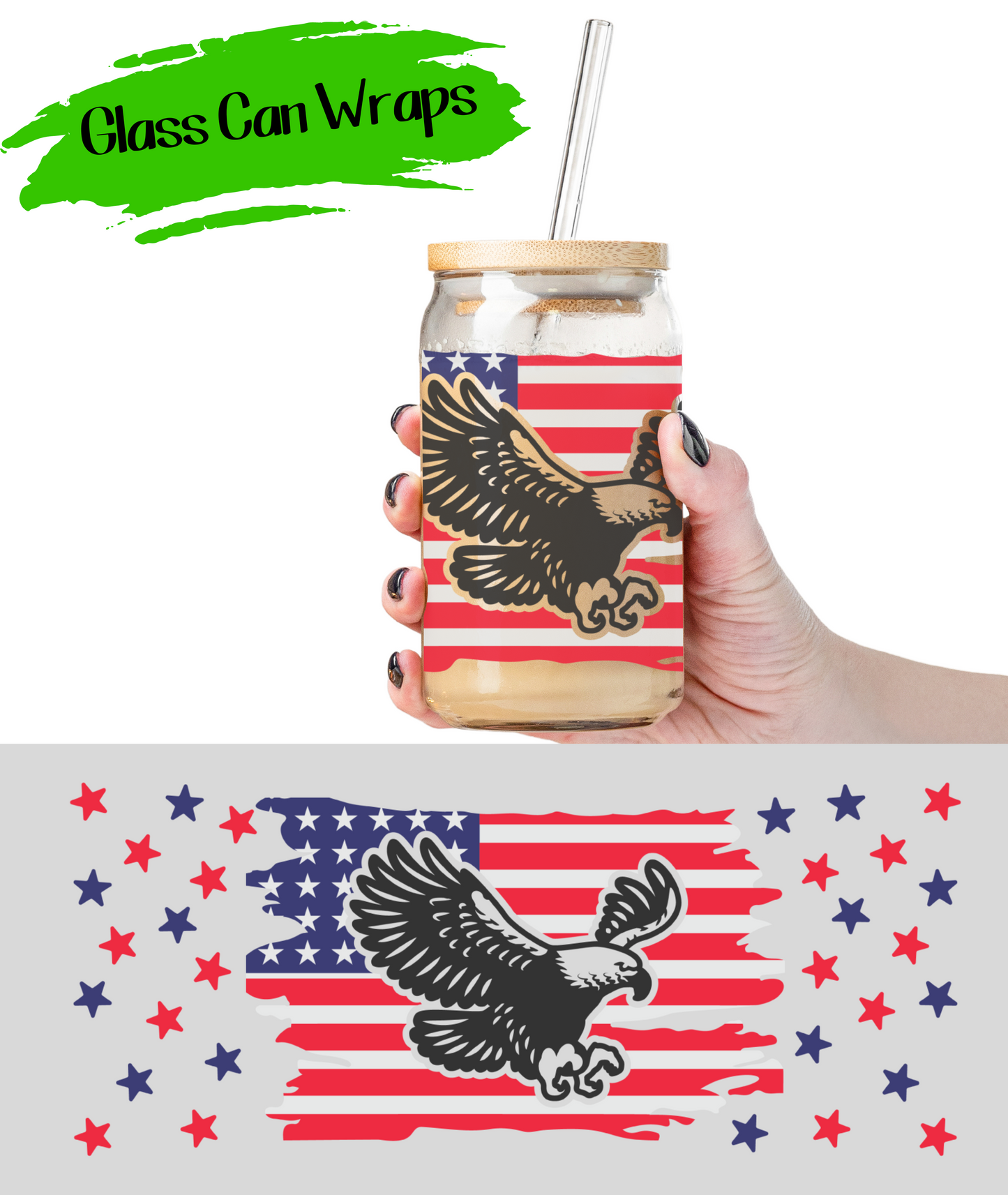 Patriotic Eagle Wrap for 16/20 oz Cups - UV DTF or Sublimation (SHIPS IN 3-7 BUS DAYS)