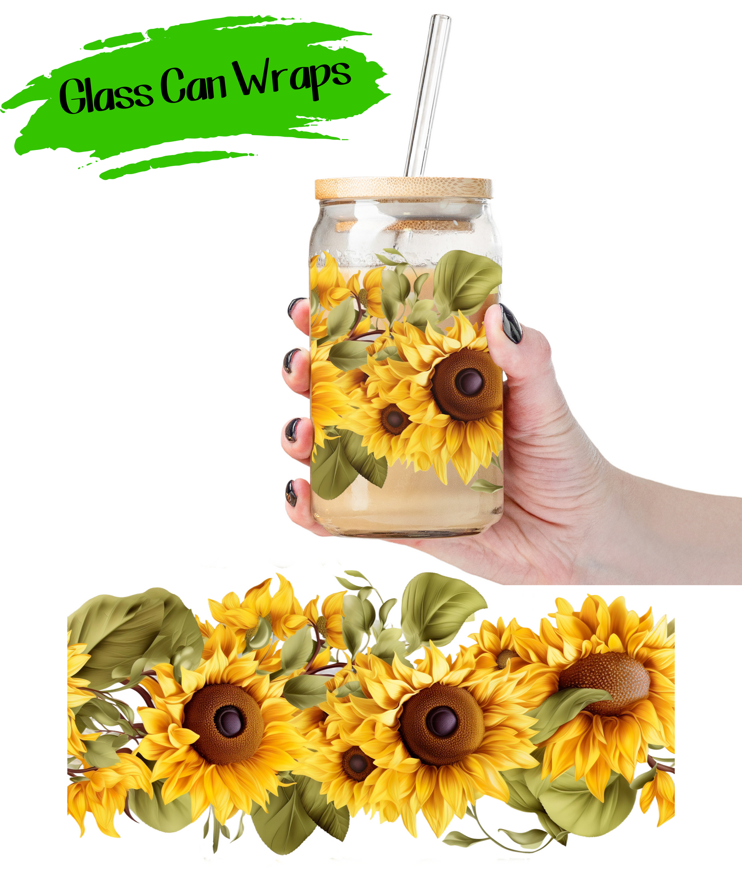 3D Sunflowers Wrap for 16/20 oz Cups - UV DTF or Sublimation (SHIPS IN 3-7 BUS DAYS)