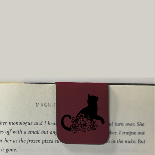 Floral Cat - Bookmark | Magnetic | Engraved Leatherette