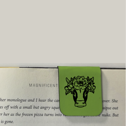 Floral Cow - Bookmark | Magnetic | Engraved Leatherette