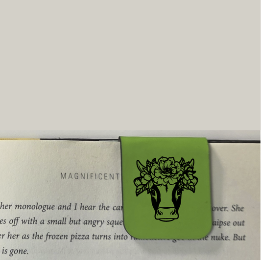 Floral Cow - Bookmark | Magnetic | Engraved Leatherette