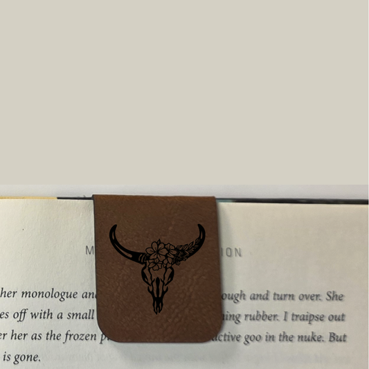 Floral Bull Skull - Bookmark | Magnetic | Engraved Leatherette