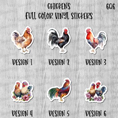 Chickens - Full Color Vinyl Stickers (SHIPS IN 3-7 BUS DAYS)