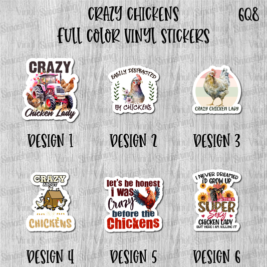 Crazy Chickens - Full Color Vinyl Stickers (SHIPS IN 3-7 BUS DAYS)