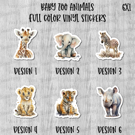 Baby Zoo Animals - Full Color Vinyl Stickers (SHIPS IN 3-7 BUS DAYS)