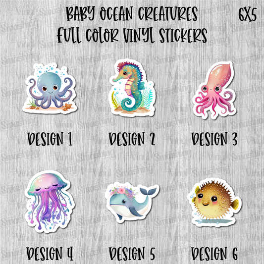 Baby Ocean Creatures - Full Color Vinyl Stickers (SHIPS IN 3-7 BUS DAYS)