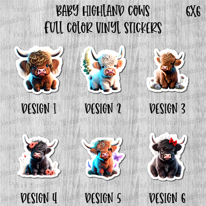 Baby Highland Cows - Full Color Vinyl Stickers (SHIPS IN 3-7 BUS DAYS)