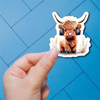 Baby Highland Cows With Hats - Full Color Vinyl Stickers (SHIPS IN 3-7 BUS DAYS)