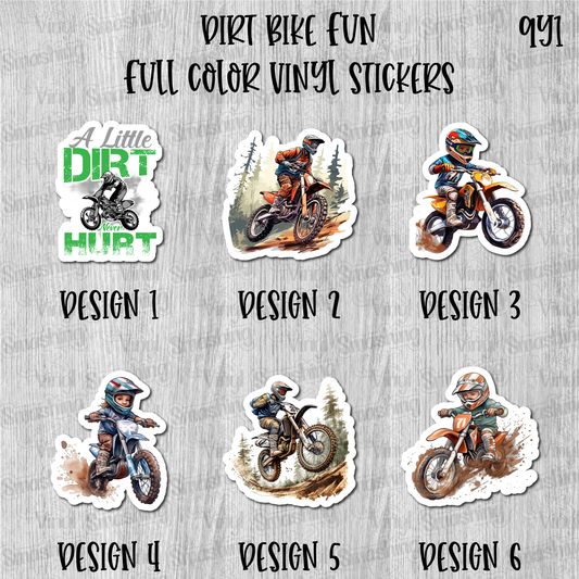 Dirt Bike Fun - Full Color Vinyl Stickers (SHIPS IN 3-7 BUS DAYS)