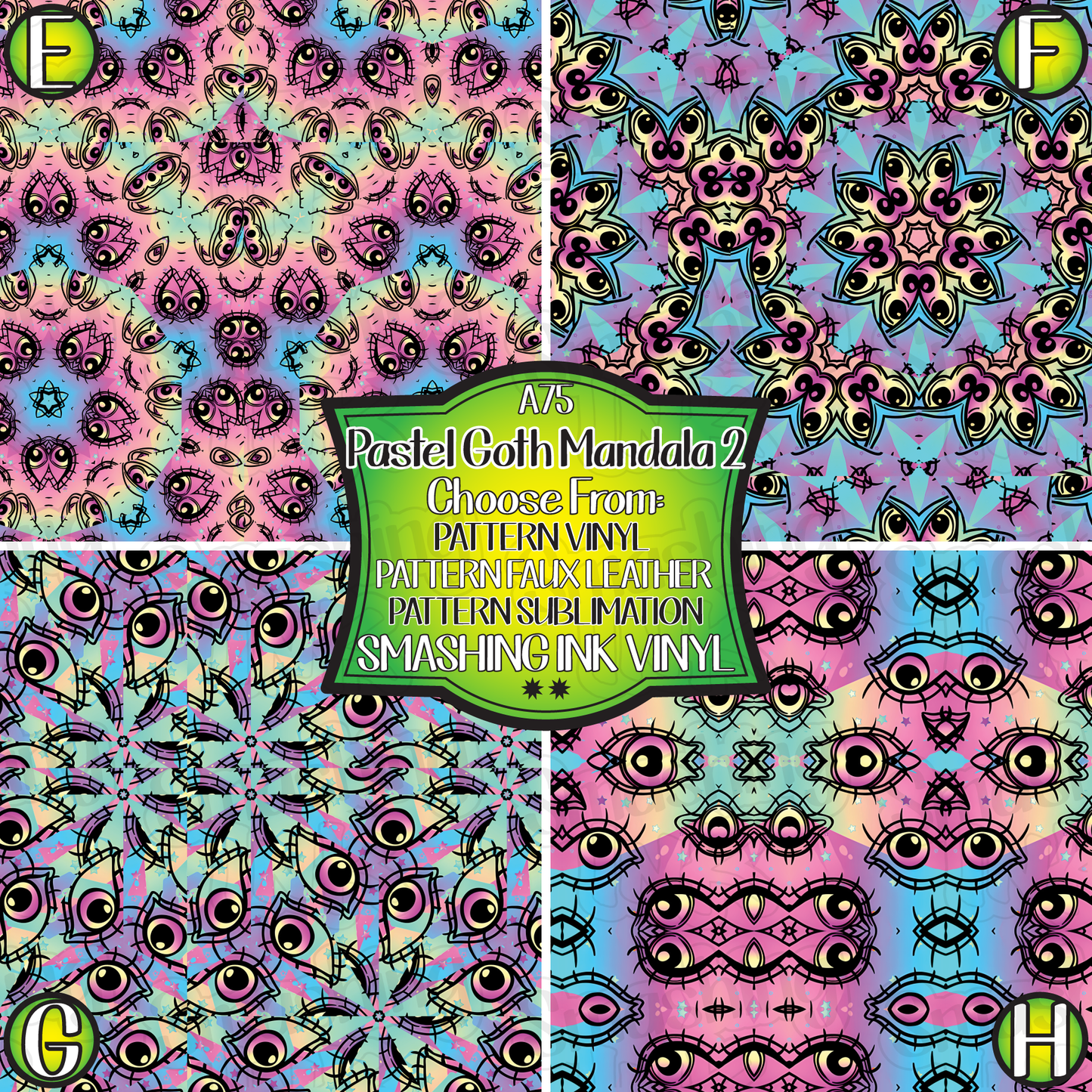 Pastel Goth Mandala ★ Pattern Vinyl | Faux Leather | Sublimation (TAT 3 BUS DAYS)