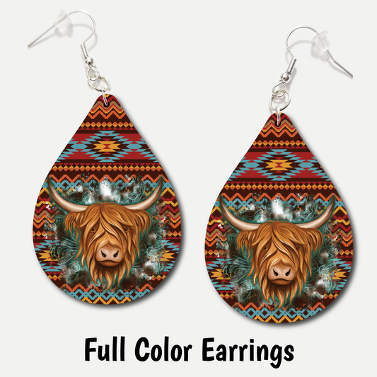 Aztec Cow - Full Color Earrings