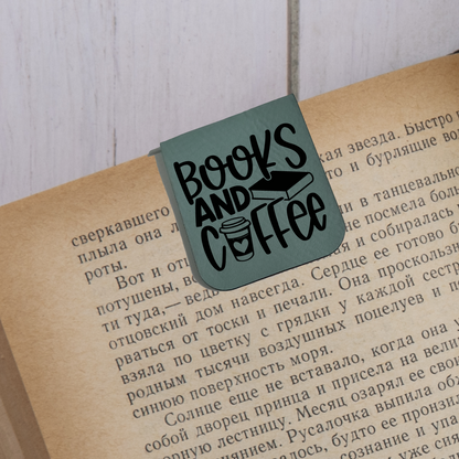 Books & Coffee - Magnetic Leatherette Bookmark - Choose your leatherette color!