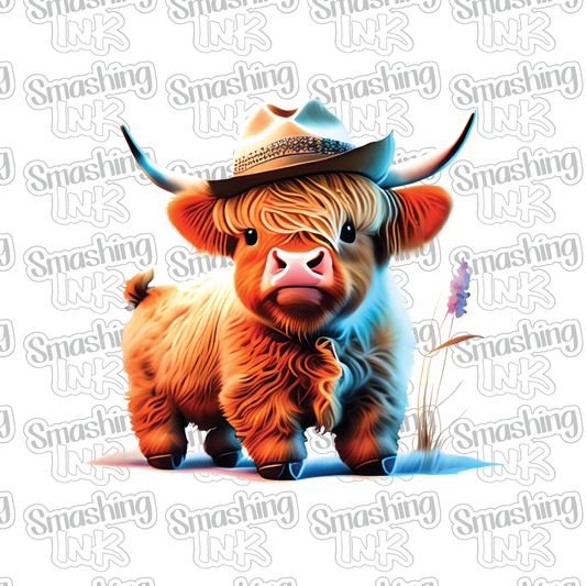 Baby Highland Cow With Hat 1 - Heat Transfer | DTF | Sublimation (TAT 3 BUS DAYS) [6J-15HTV]