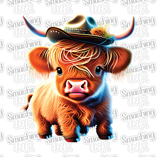 Baby Highland Cow With Hat 3 - Heat Transfer | DTF | Sublimation (TAT 3 BUS DAYS) [6J-17HTV]