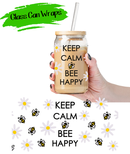 Bee Happy Wrap for 16/20 oz Cups - UV DTF or Sublimation (SHIPS IN 3-7 BUS DAYS)