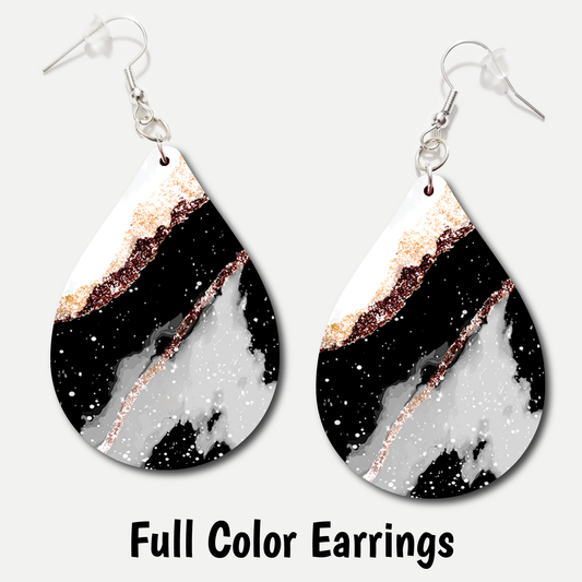 Black Sparkle Marble - Full Color Earrings