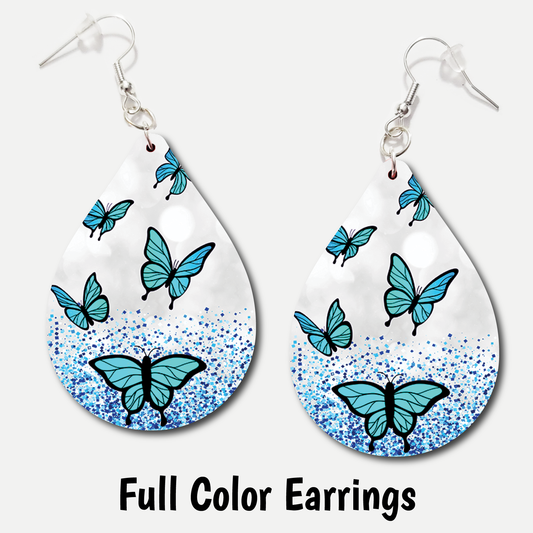 Blue Sparkle Butterfly - Full Color Earrings