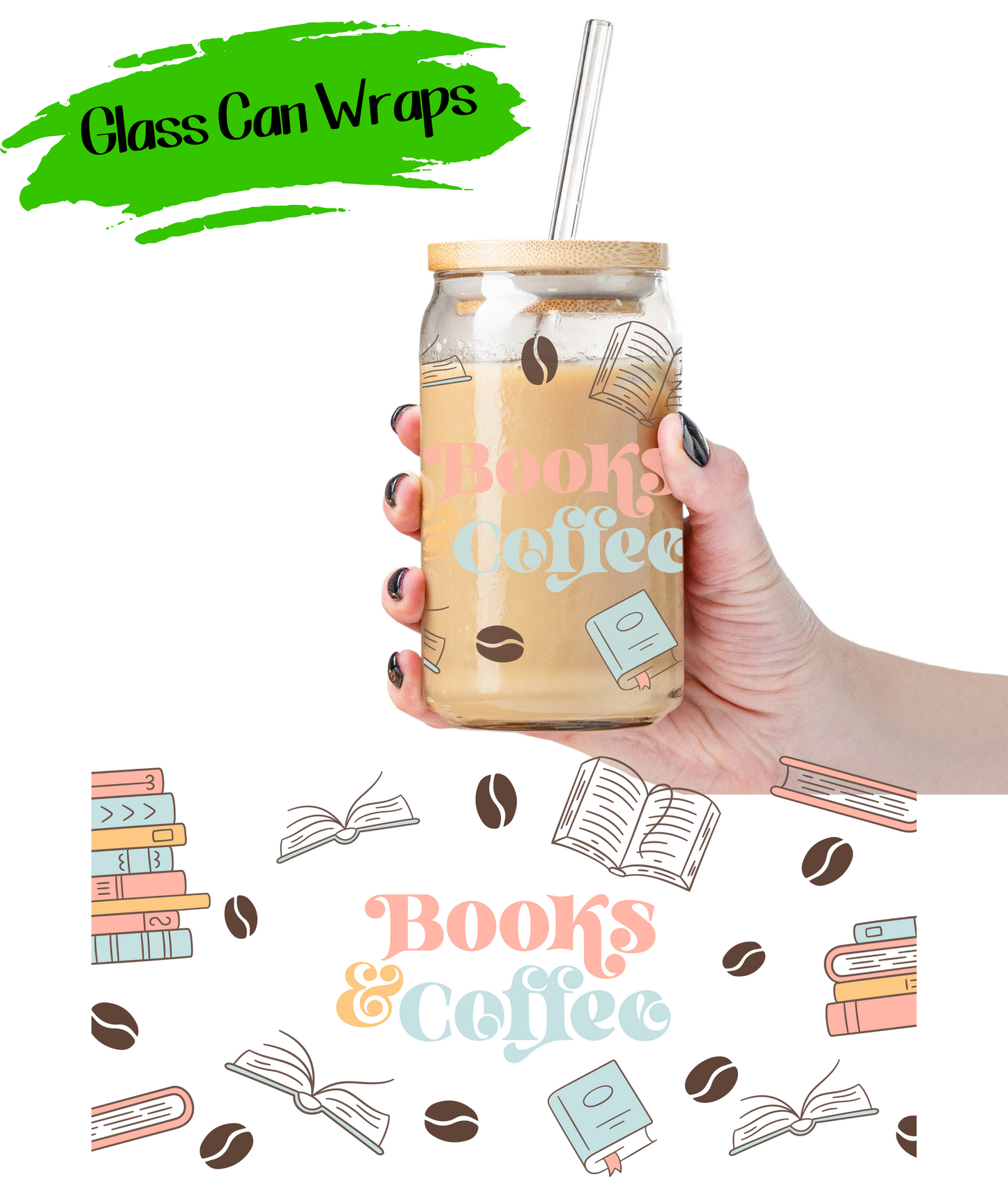 Books & Coffee Wrap for 16/20 oz Cups - UV DTF or Sublimation (SHIPS IN 3-7 BUS DAYS)