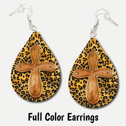 Cheetah Cross - Acrylic Earrings