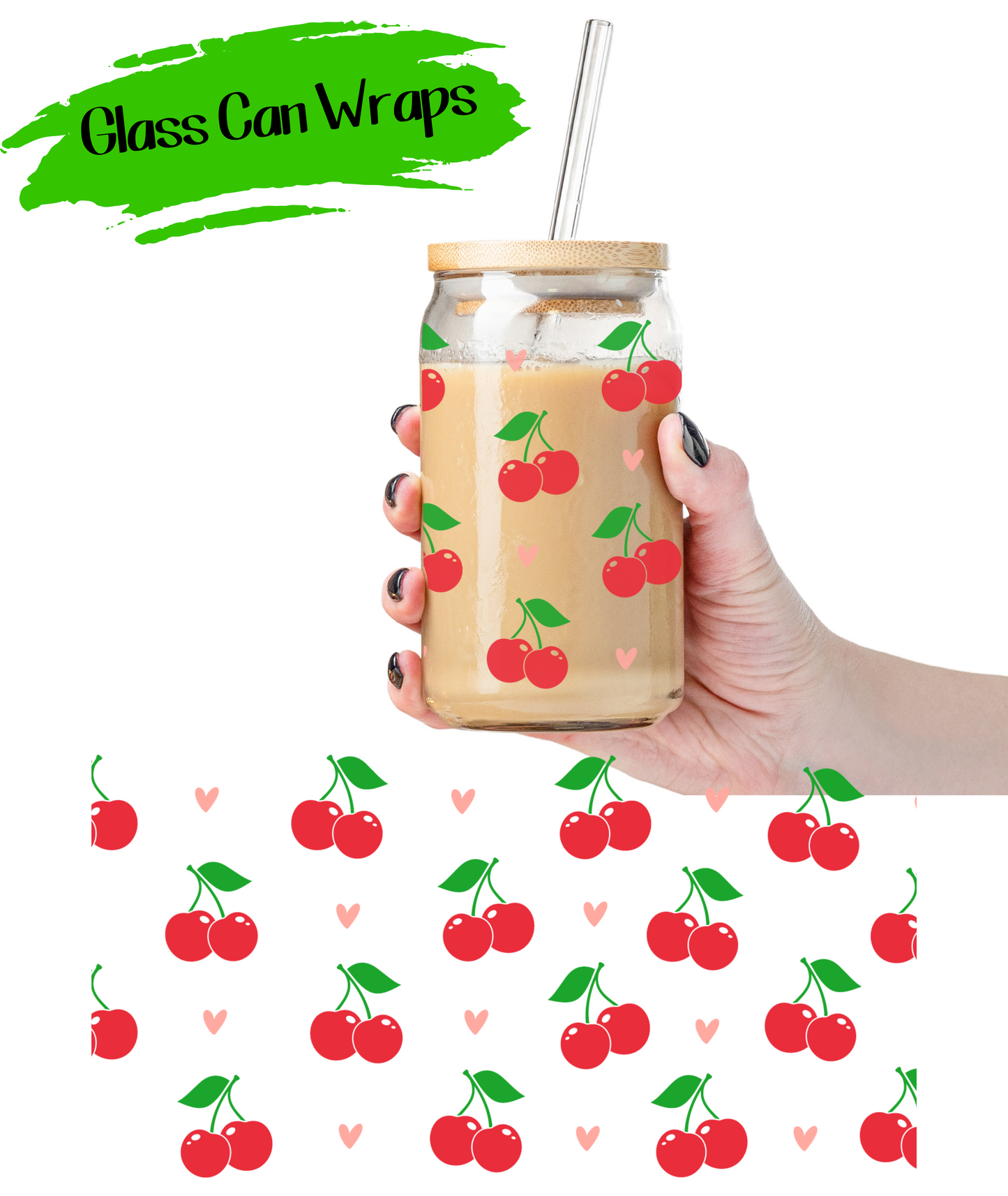 Cherries Wrap for 16/20 oz Cups - UV DTF or Sublimation (SHIPS IN 3-7 BUS DAYS)