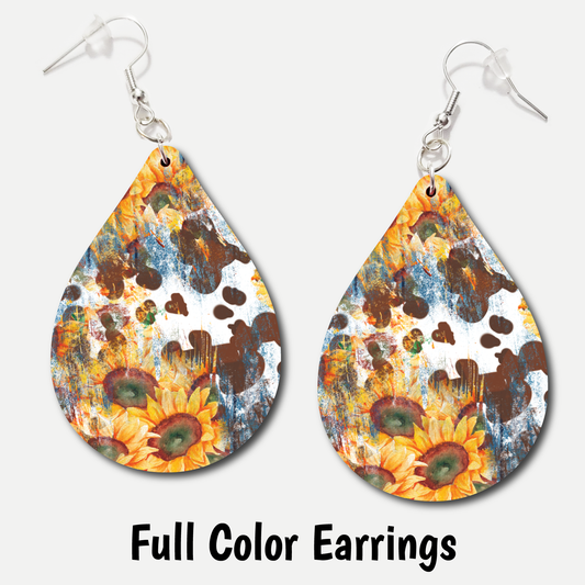 Cowprint Sunflower - Full Color Earrings