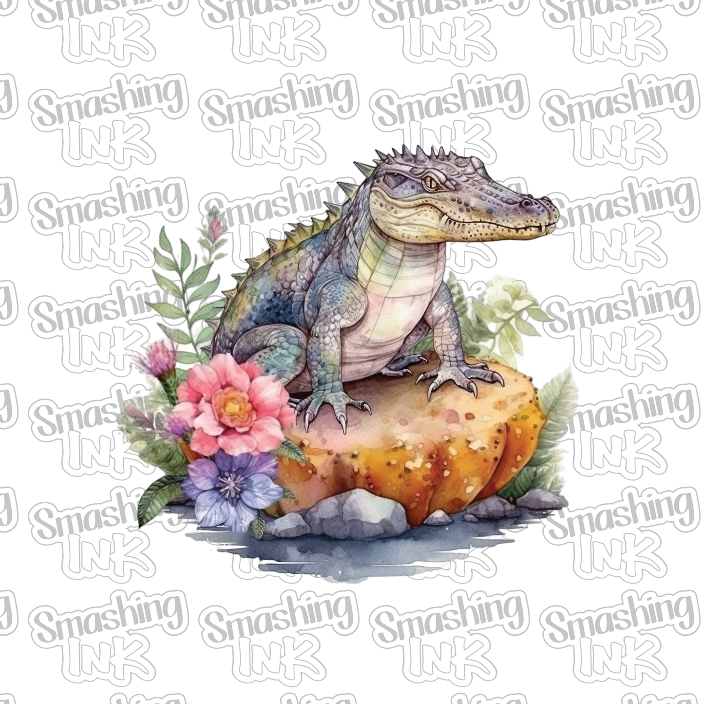 Crocodile With Flowers - Heat Transfer | DTF | Sublimation (TAT 3 BUS DAYS) [6O-2HTV]