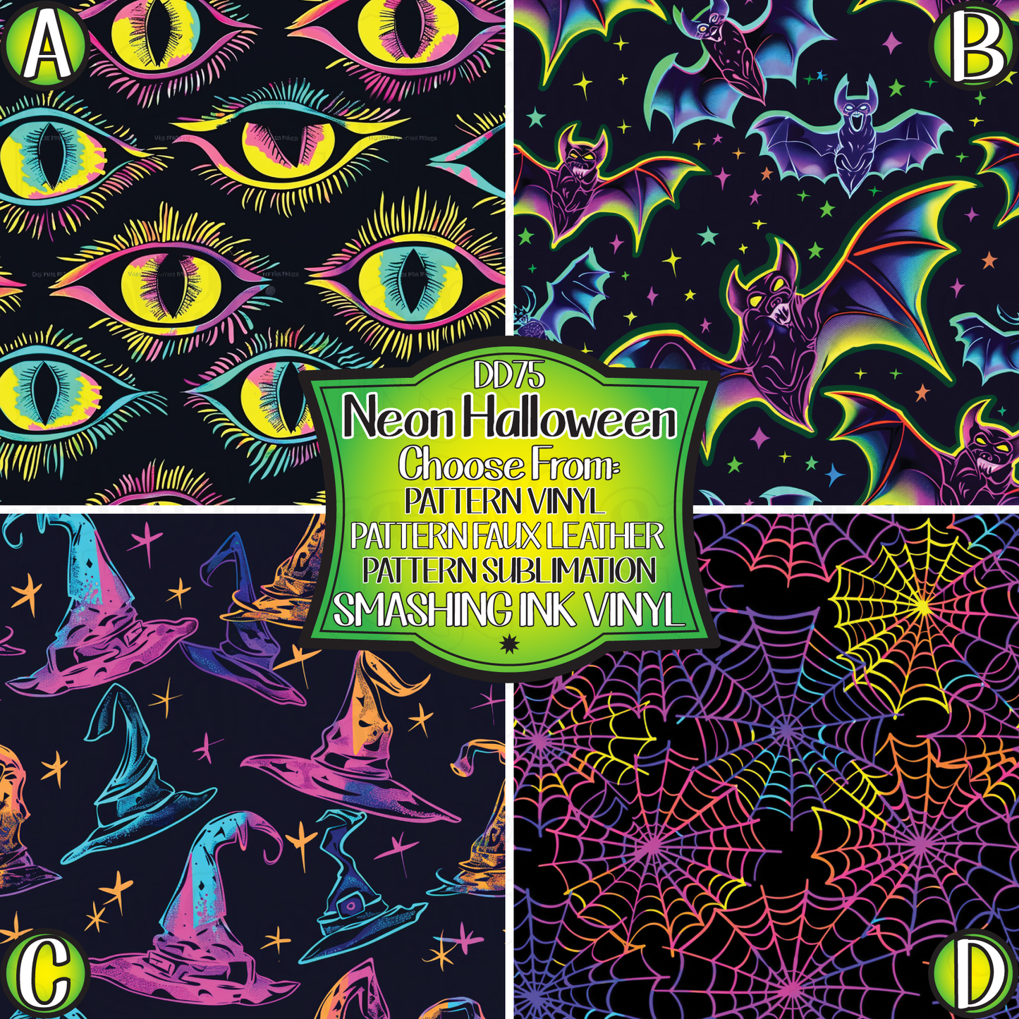 Neon Halloween ★ Pattern Vinyl | Faux Leather | Sublimation (TAT 3 BUS DAYS)