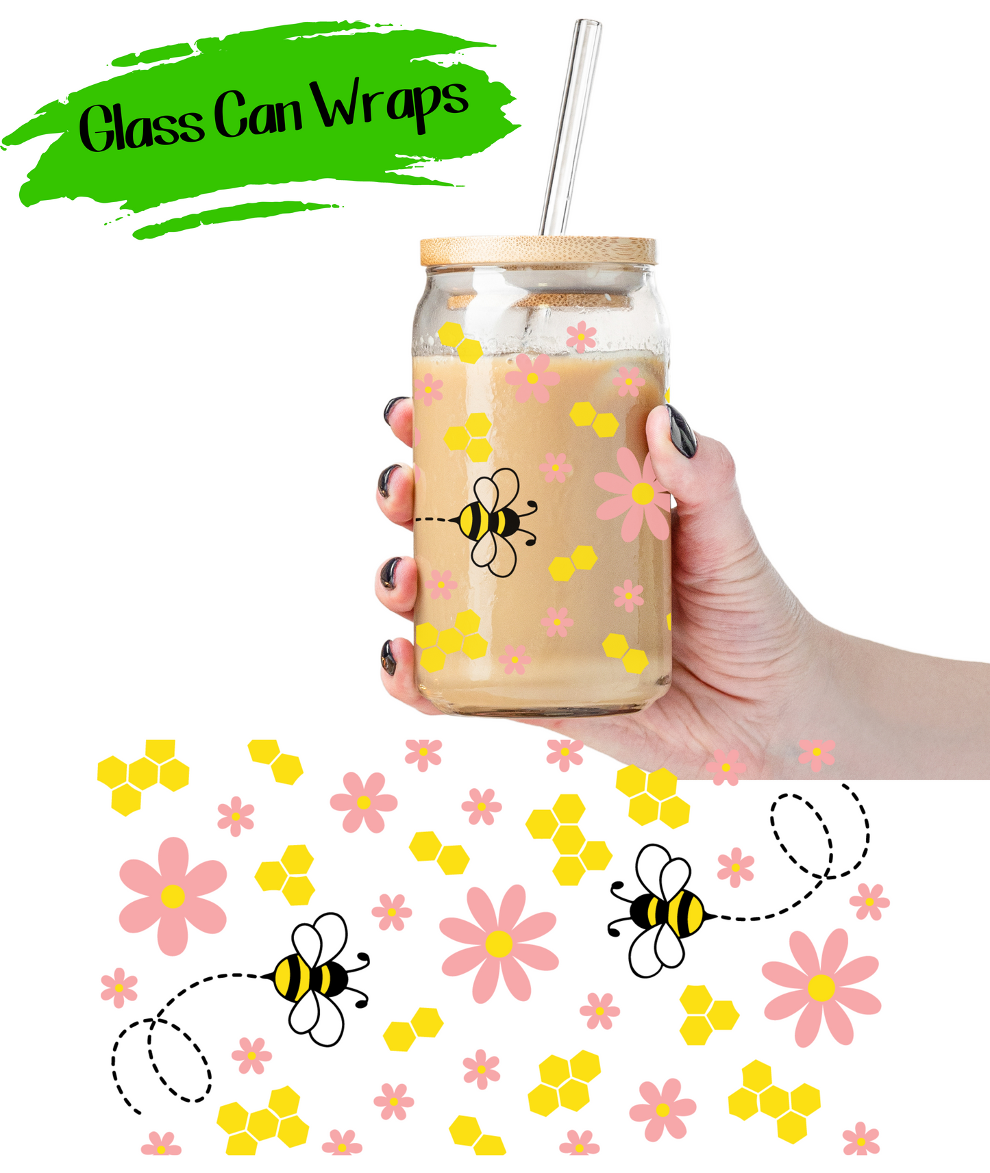 Daisy Honey Bee Wrap for 16/20 oz Cups - UV DTF or Sublimation (SHIPS IN 3-7 BUS DAYS)