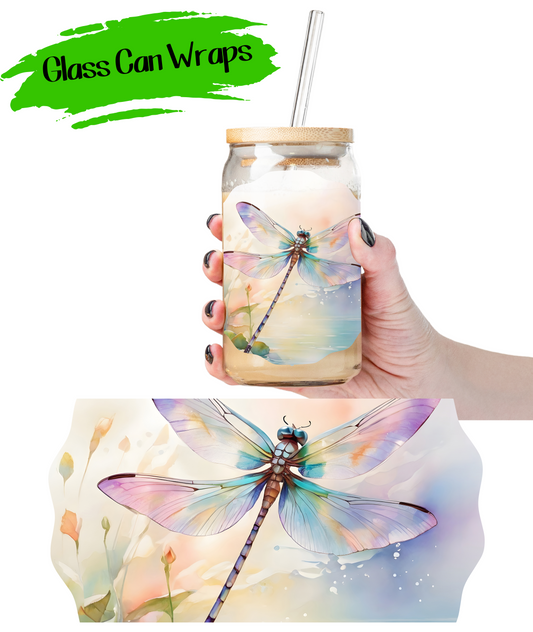 Watercolor Dragonfly Wrap for 16/20 oz Cups - UV DTF or Sublimation (SHIPS IN 3-7 BUS DAYS)