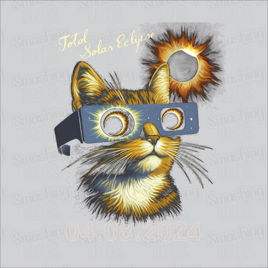 Eclipse Cat With Glasses 04.08.2024 - Heat Transfer | DTF | Sublimation (TAT 3 BUS DAYS) [18F-5HTV]