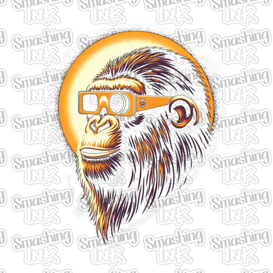 Eclipse Monkey Wearing Glasses - Heat Transfer | DTF | Sublimation (TAT 3 BUS DAYS) [18F-3HTV]