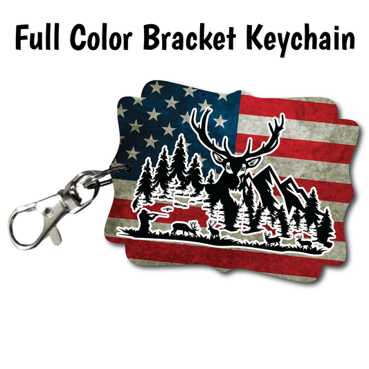 Elk With Flag - Full Color Keychains