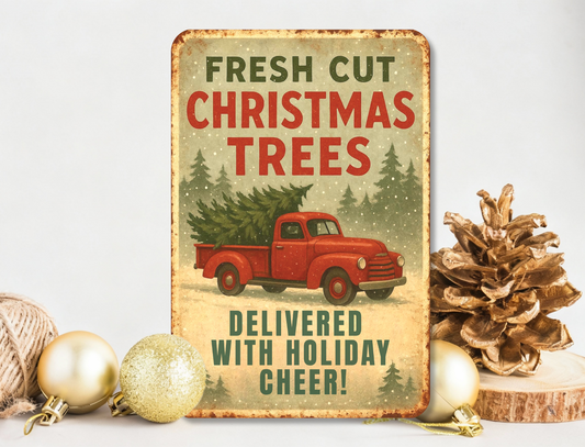 Fresh Cut Trees - Metal Home Decor Sign | 12x18 inches